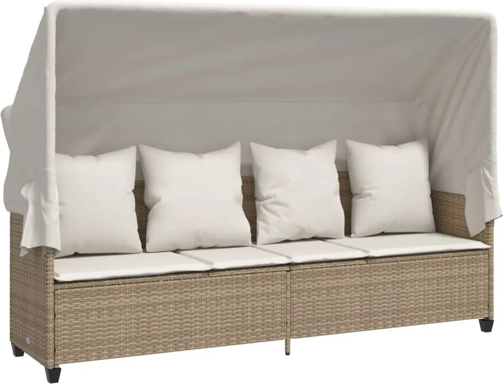 vidaXL Șezlong cu baldachin și perne, bej , poliratan