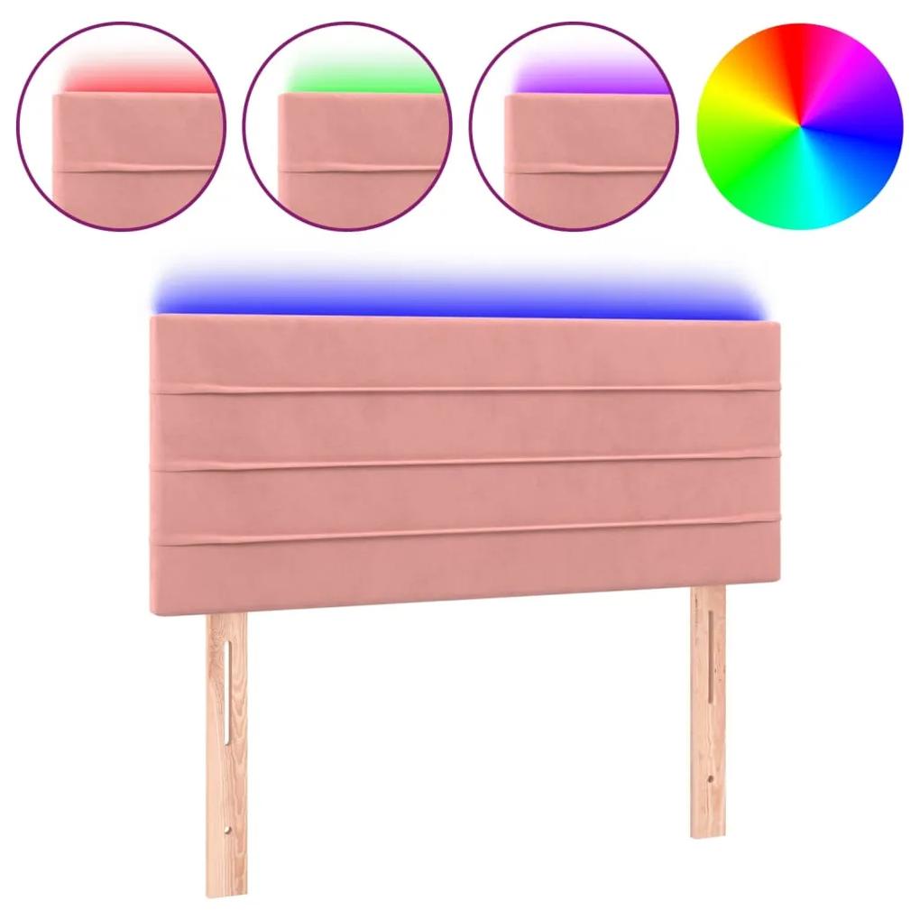3121793 vidaXL Tăblie de pat cu LED, roz, 90x5x78/88 cm, catifea