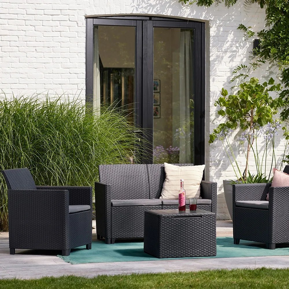 Set de mobilier de grădină Claire cu 4 locuri și masă cu perne, grafit