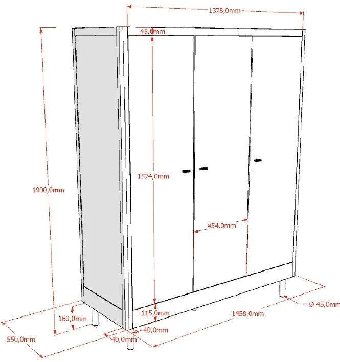 Dulap cu 3 Uși Forrest Beech, pentru Camera Copii, din Lemn de Fag Lăcuit Alb – Vipack