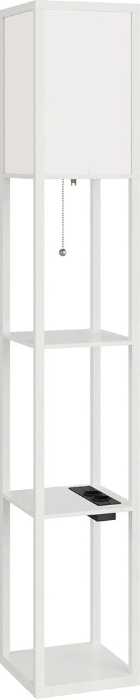 HOMCOM Lampă de Podea LED cu Rafturi, Lampă Modernă cu Comutator cu Pedală și Porturi USB, Temperatură de Culoare Reglabilă pentru Living și Dormitor, Alb | Aosom Romania