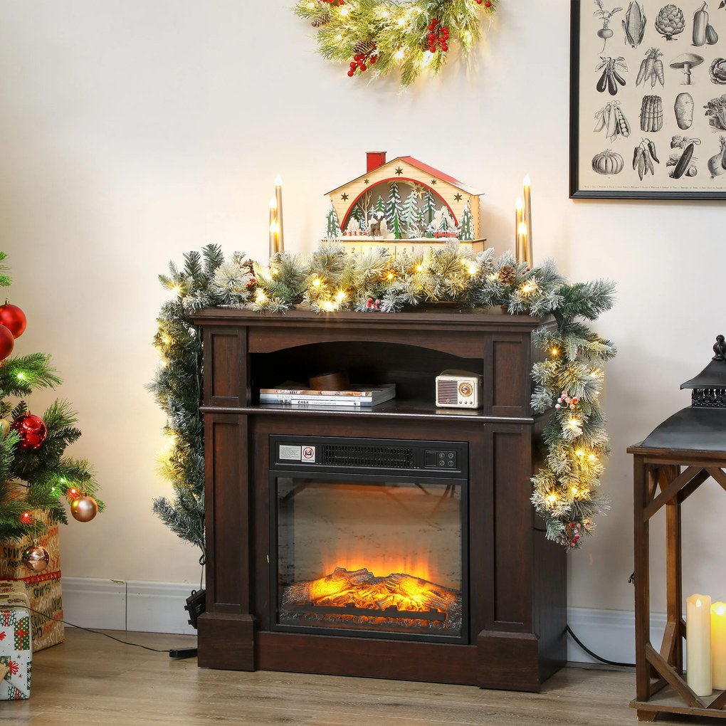 HOMCOM Ghirlanda de Crăciun Ø25x183 cm cu 50 de Lumini LED, Conuri de Pin și Boabe | Aosom Romania