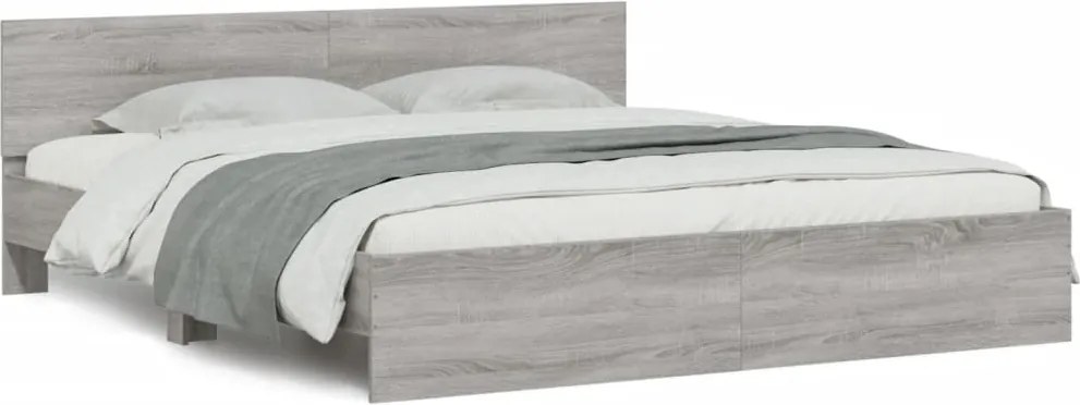 vidaXL Cadru de pat cu tăblie, gri sonoma, 200x200 cm