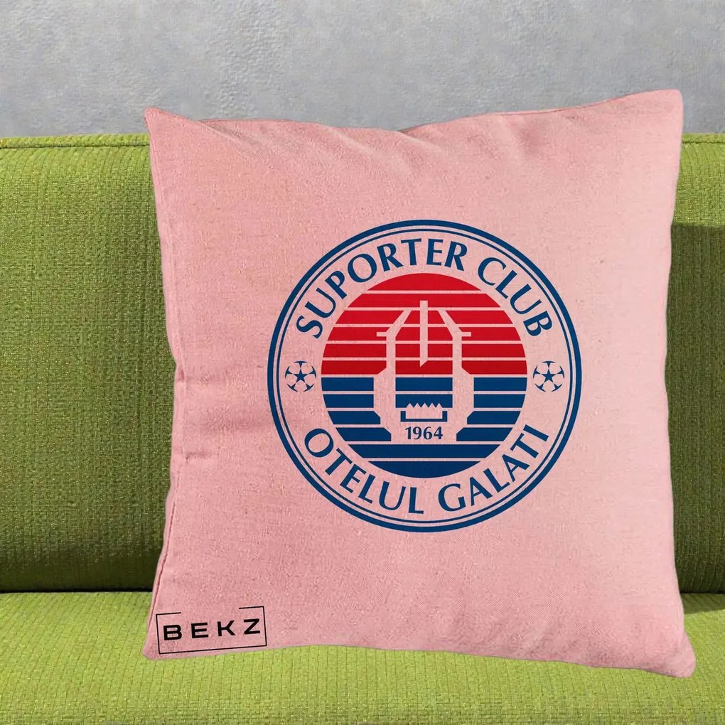 Perna Personalizata Otelul Galati Suporter Club 1964, 40x40 cm, Roz, Husa Detasabila, Perna Inclusa, BEKZ®