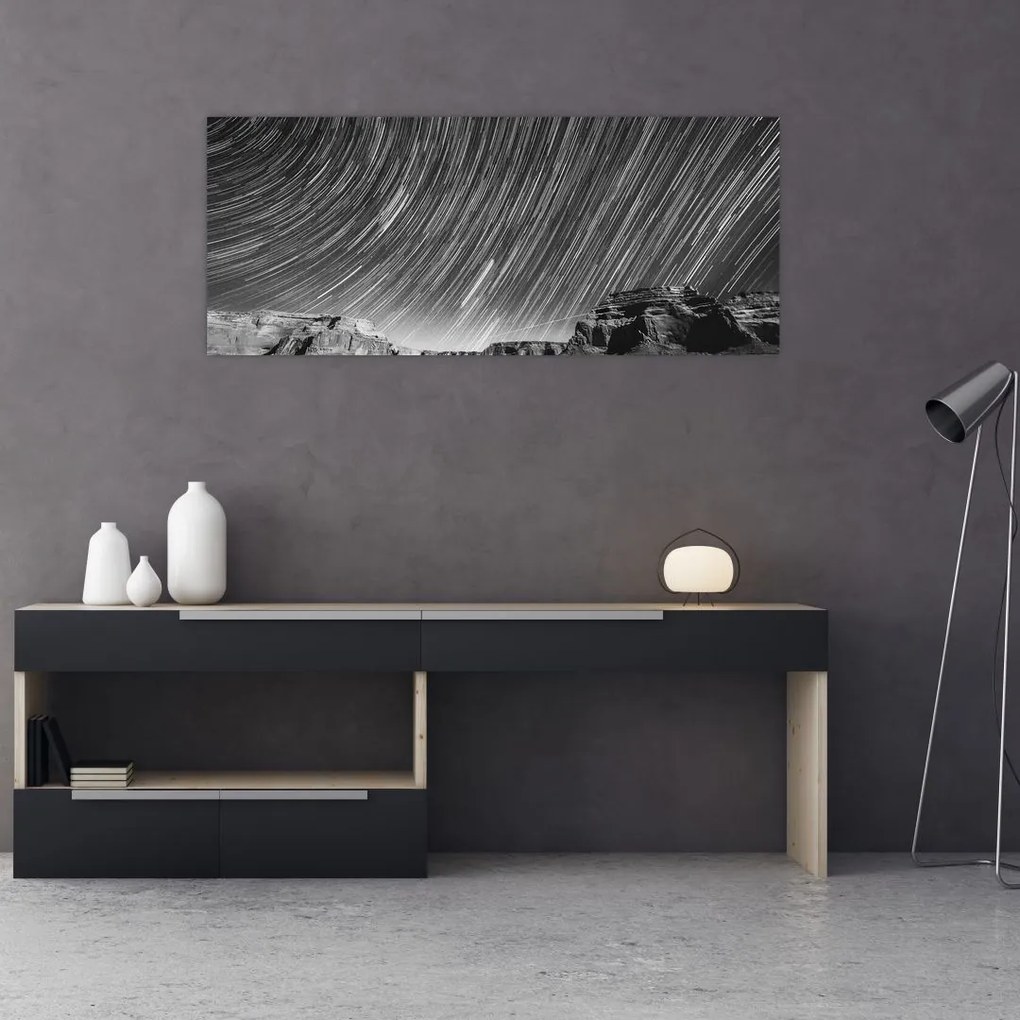Tablou albnegru cu cerul și stele (120x50 cm)