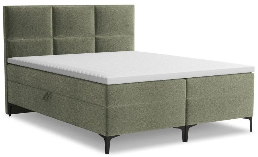 Pat boxspring verde cu spațiu de depozitare 160x200 cm Pakalana – Makamii