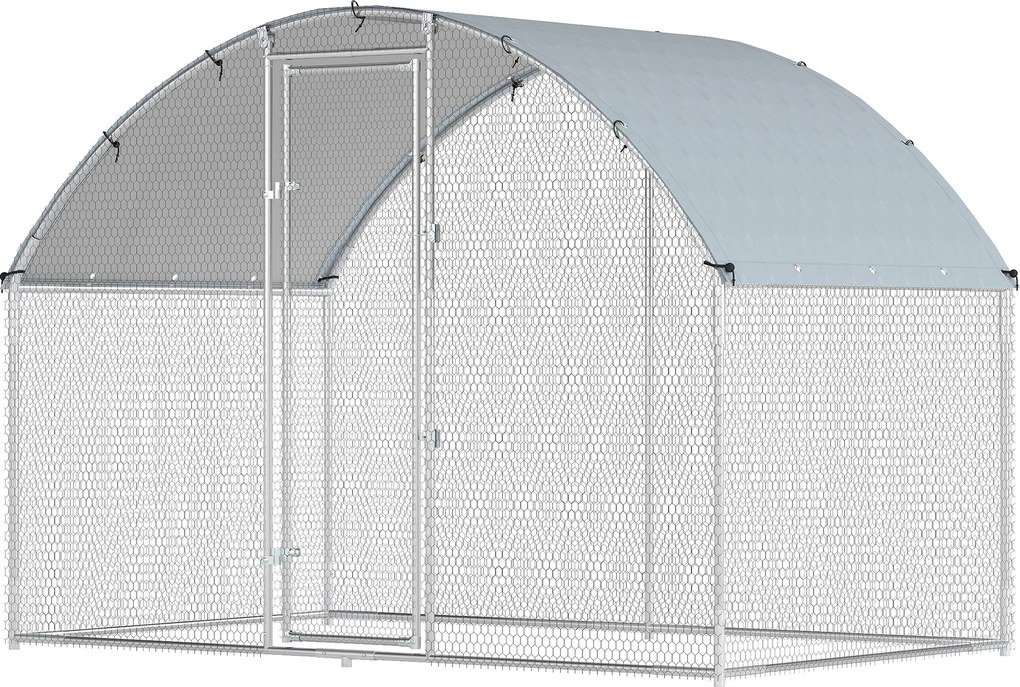 PawHut Țarc pentru Găini din Metal, Mare, cu Acoperire Impermeabilă și Anti-UV, Țarc Exterior cu Ușă Blocabilă, pentru 5-8 Găini, Argintiu | Aosom Romania
