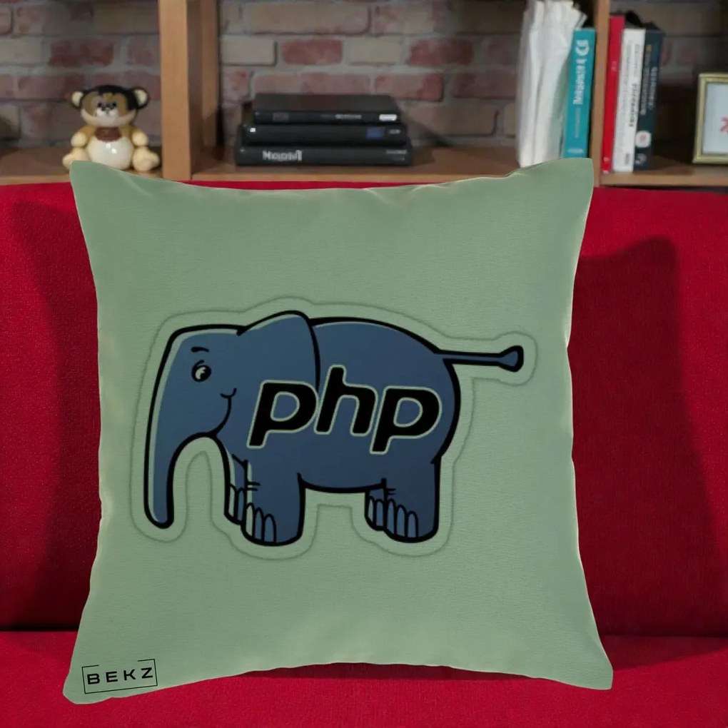 Perna Personalizata PHP Elephant, 40x40 cm, Verde, Husa Detasabila, Perna Inclusa, BEKZ®
