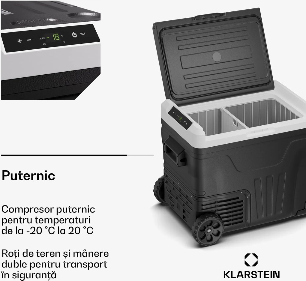 Klarstein PolarForce 50L răcitor cu compresor| Panou LCD, iluminat, off-road, protecție baterie, 12V/230V