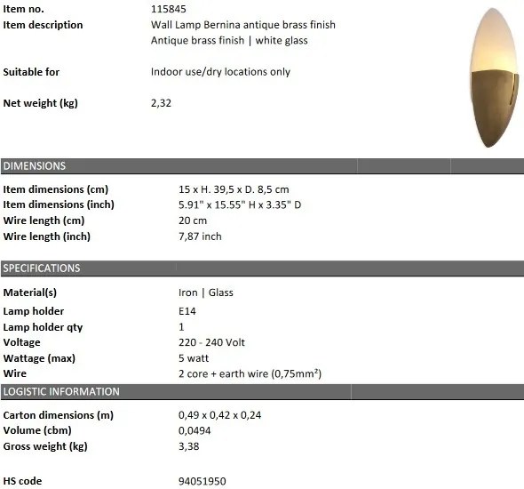 Aplica de perete design LUX Bernina, alama antica 115845 HZ