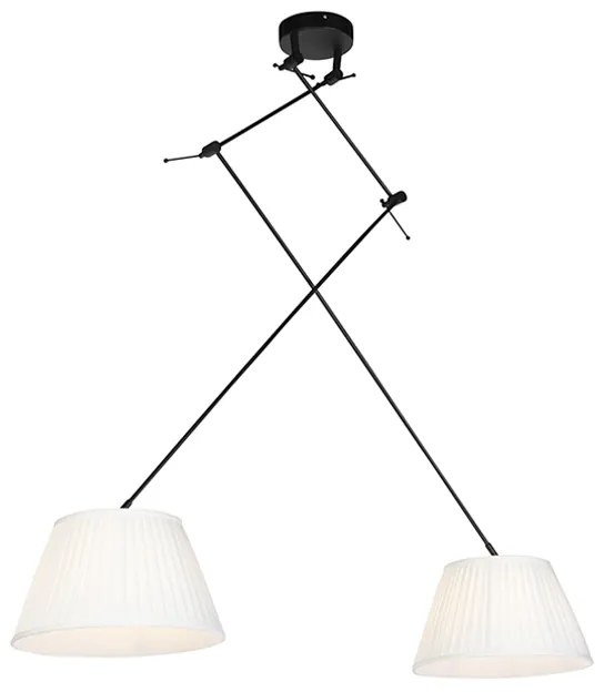 Lampă suspendată neagră cu abajururi plisate crem 35 cm cu 2 lumini - Blitz