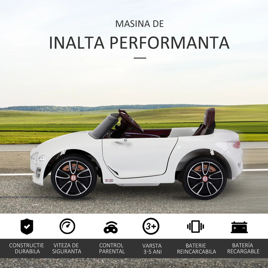 HOMCOM Mașinuță Electrică pentru Copii Model Bentley, Cu Lumini și Sunete, 108x60x43cm | Aosom Romania