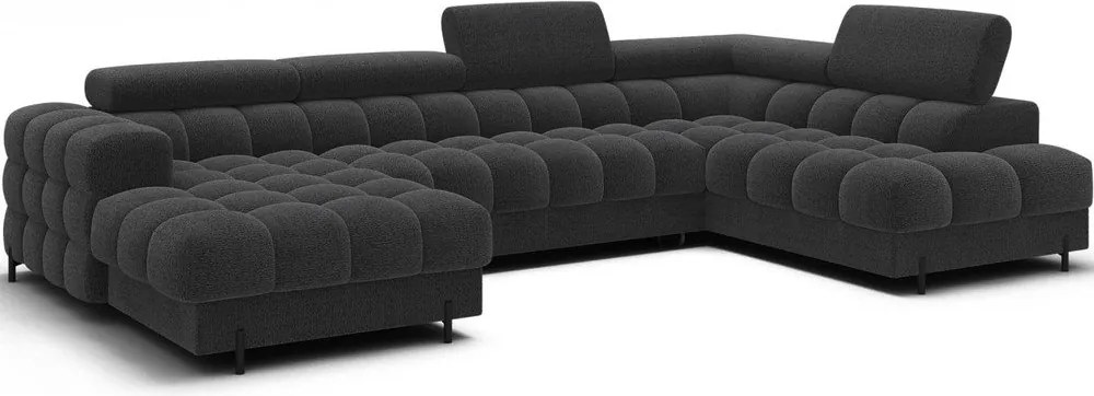 Colțar gri închis extensibil cu tapițerie din țesătură bouclé (cu colț pe partea dreaptă/în formă de "U") Feraria – ELTAP