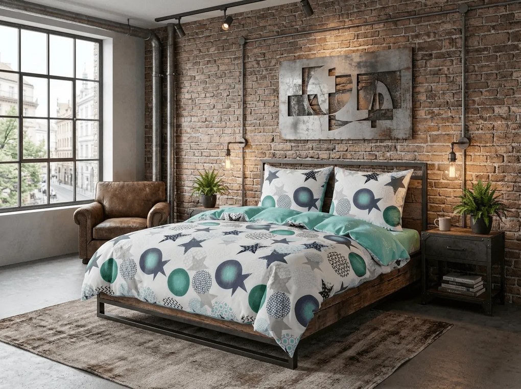 Lenjerie de pat din microfibra flanelata MINT STARS colorata Dimensiune lenjerie de pat: 70 x 90 cm | 140 x 220 cm