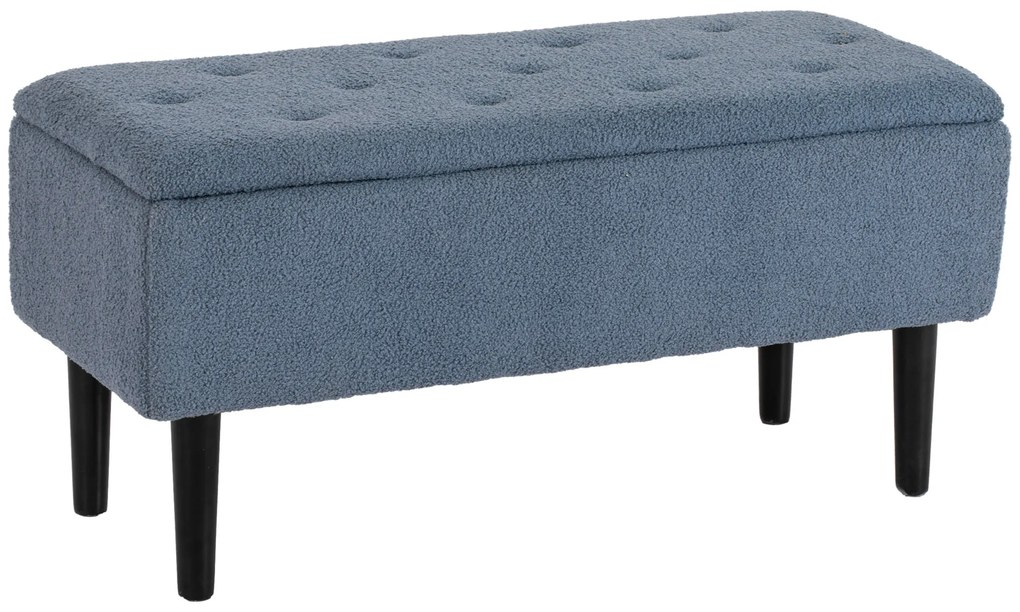 HOMCOM Polsterbank cu spațiu de depozitare, Sitztruhe, kasmiroptic, până la 120 kg, cadrul din lemn natural, 95 x 38 x 45 cm, Albastru | Aosom Romania