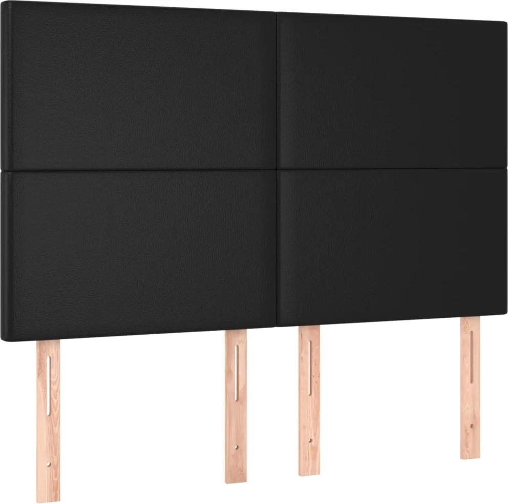 vidaXL Tăblie de pat neagră 144x5x118/128 cm piele ecologică