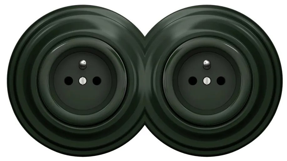 Kliklap - Priză dublă retro cu ramă, 230 V, verde