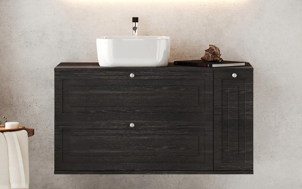Set lemn masiv Mobilier Baie Suspendat Dellis Model D3 - Negru Texturat, Nu