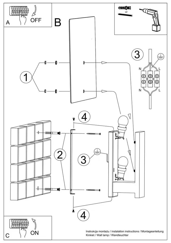 Aplică de perete albă Parola – Sollux