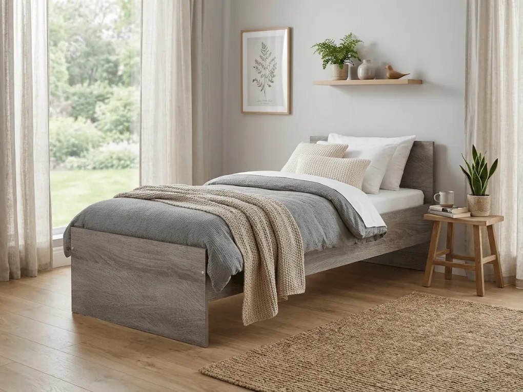 Pat ELISA 90 x 200 cm, stejar trufa Saltele: Cu saltele Deluxe 10 cm, Somiera pat: Fara somiera