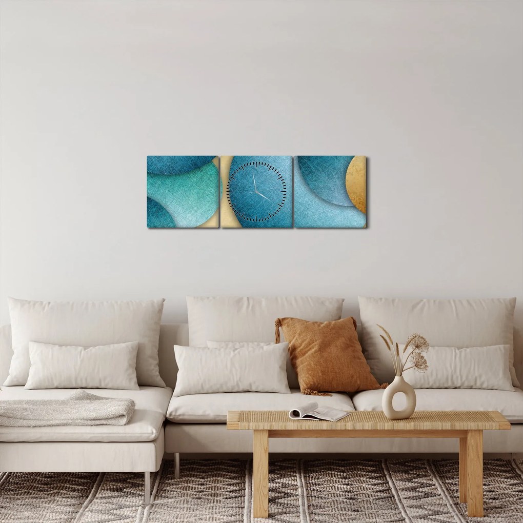 Tablou cu abstracție cercuri (cu ceas) (90x30 cm)