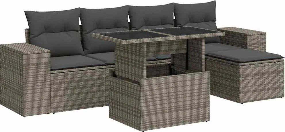 vidaXL Set mobilier grădină cu perne, 6 piese, gri, poliratan