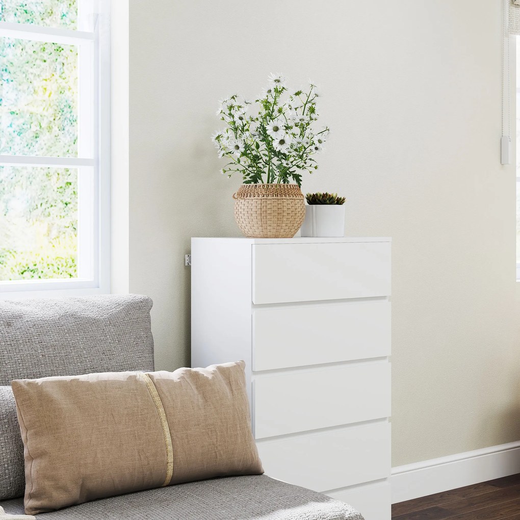 HOMCOM Comodă Sideboard Sertar, 5 sertare, 55 cm x 34 cm x 100 cm, Alb | Aosom Romania