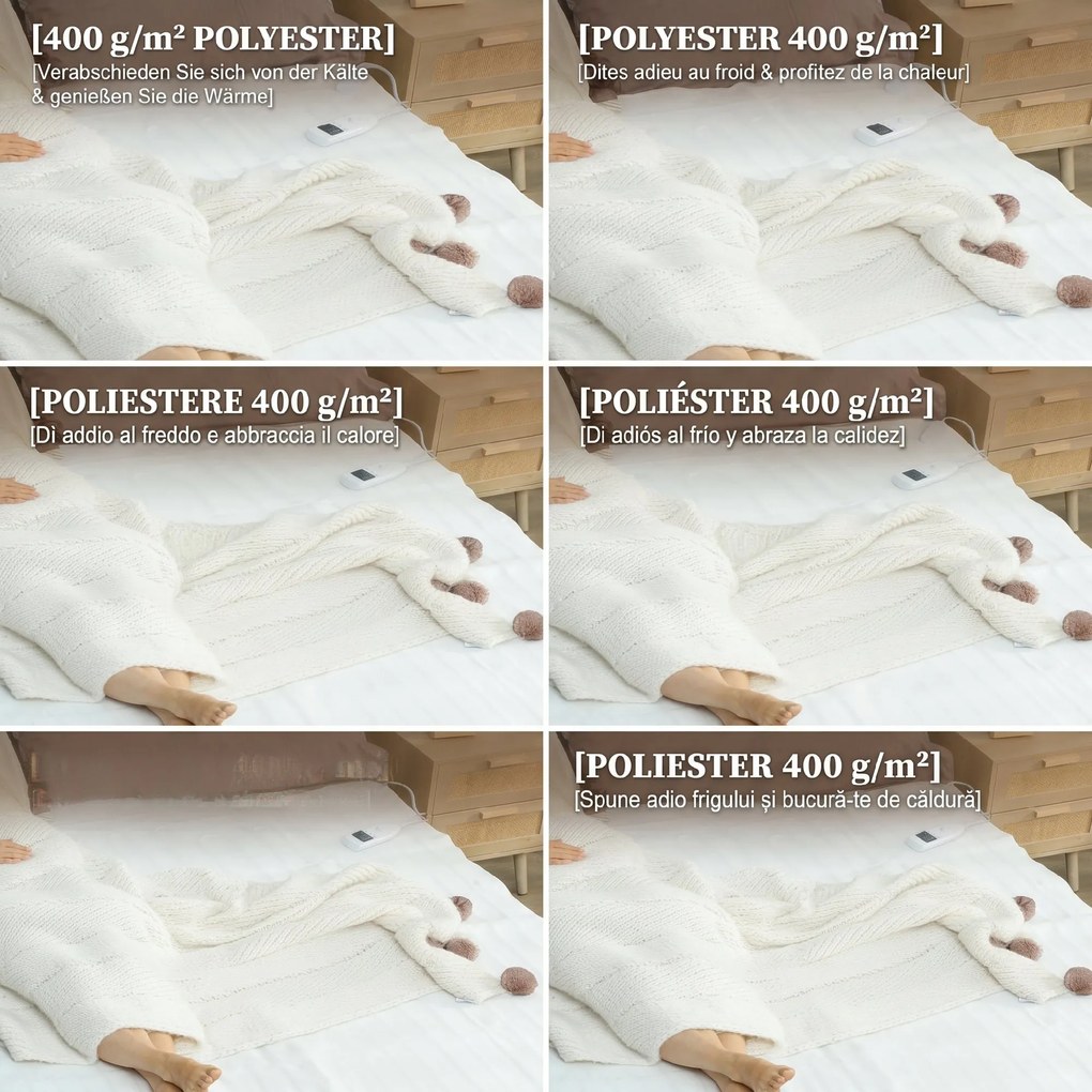 Pătură Încălzitoare HOMCOM 160x140 cm cu 5 Nivele de Căldură Alb | Aosom Romania