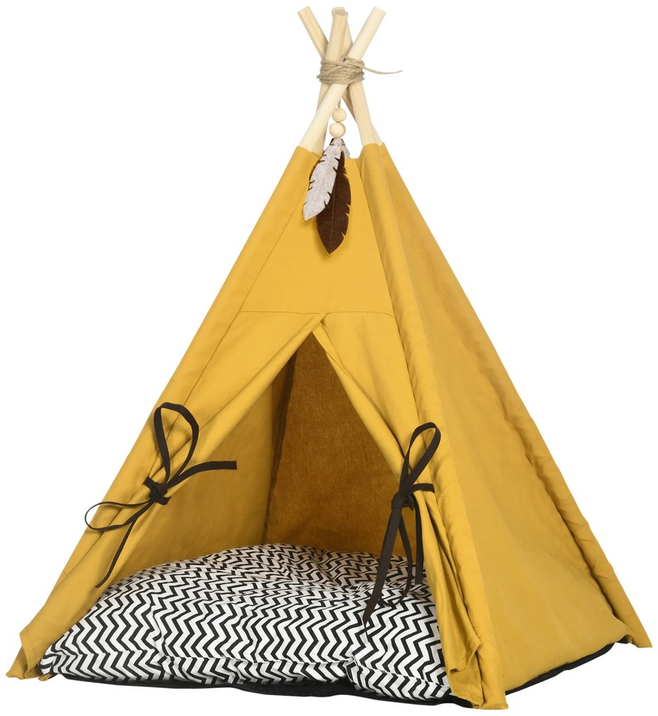 PawHut Pat pentru Animale de Companie, design Tipi drăguț, cu pernă moale de odihnă, podea antiderapantă, pentru câini și pisici, 60 x 60 x 76 cm | Aosom Romania