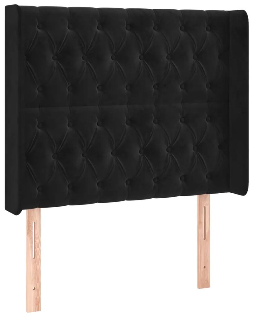 Pat cu arcuri, saltea si LED, negru, 90x190 cm, catifea Negru, 90 x 190 cm, Design cu nasturi