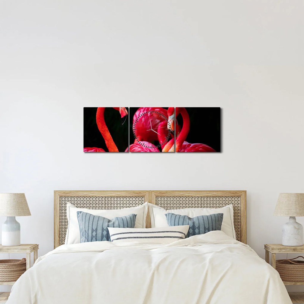 Tablou cu flamengo roșii (cu ceas) (90x30 cm)