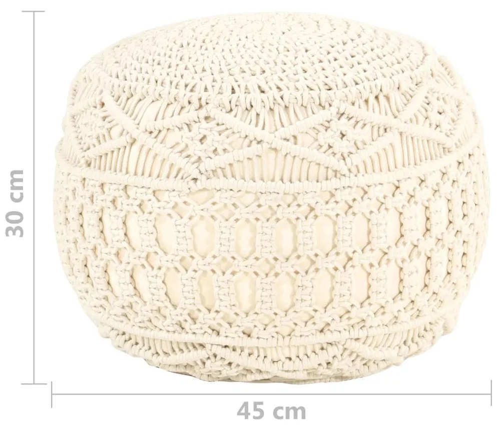 Taburet puf macrame lucrat manual, 45 x 30 cm, bumbac Alb, Model 1