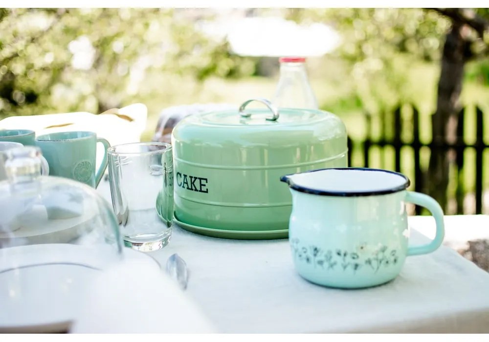 Cutie metalică rotundă pentru prăjituri Kitchen Craft Nostalgia, verde, ⌀ 28,5 cm