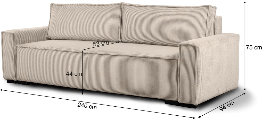 Canapea extensibila pentru trei persoane cu taburet SMART SET, gri deschis