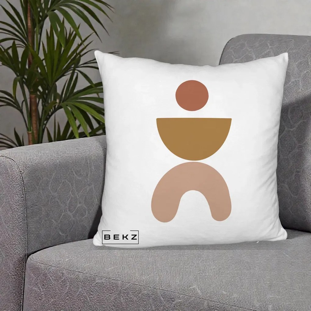 Perna Decorativa Geometric Boho Disc si Arc, 40x40 cm, Alb Pufos, Husa Detasabila, Perna Inclusa, BEKZ®