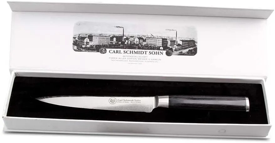 Cutit santoku otel Damask HRC 60 Konstanz, Carl Schmidt Sohn, 12 cm, maner negru,  071318