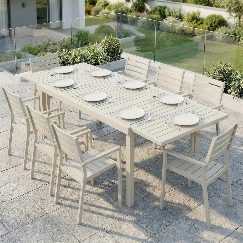 Outsunny Masă de Grădină Extensibilă pentru 6-8 Persoane, din Aluminiu cu Blat cu Lamele, Alb | Aosom Romania