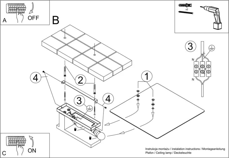 Plafonieră albă cu abajur din sticlă 40x47.5 cm Parola – Sollux