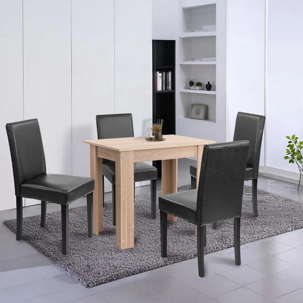 Set de masă Leon 4+1, stejar Sonoma-negru