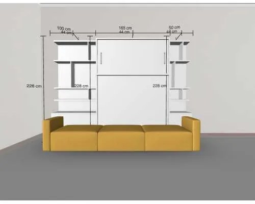 Pat rabatabil dublu cu somiera inclusa, canapea 3 locuri si 2 biblioteci - royal combi bookcase set (150x200)