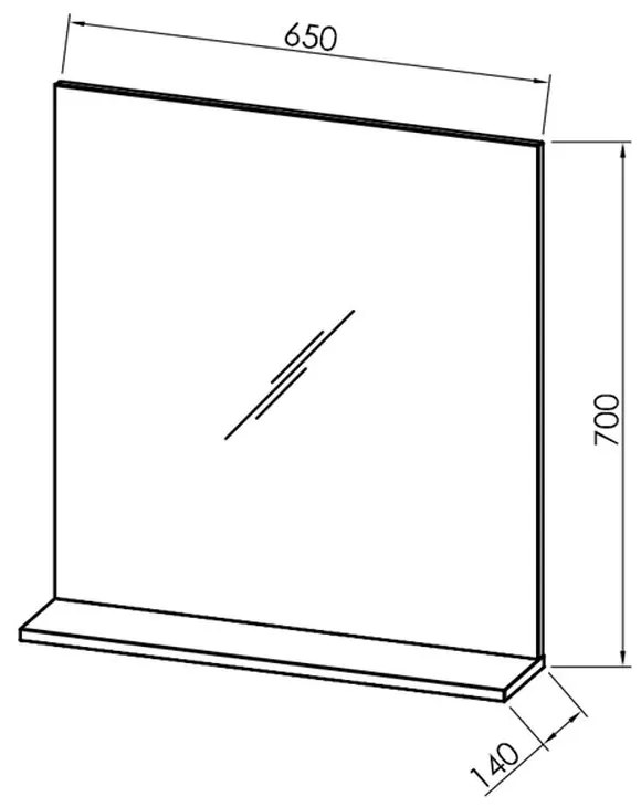 Oglinda baie 65 cm cu etajera gri Kolpasan, Evelin 650x700x140 mm, Gri