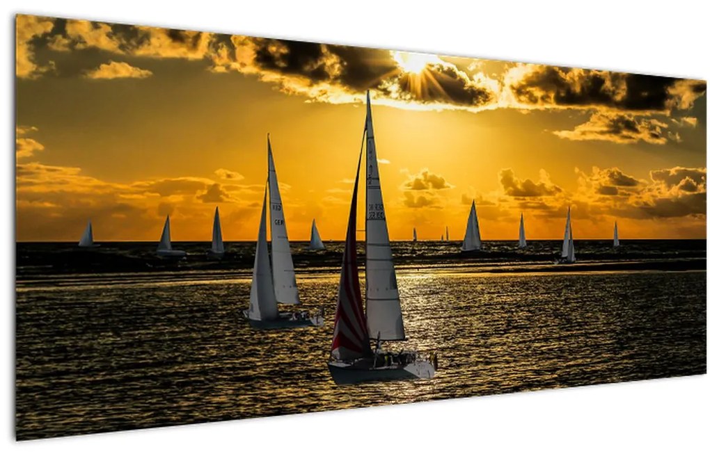 Tablou cu iaht în apus de soare (120x50 cm)