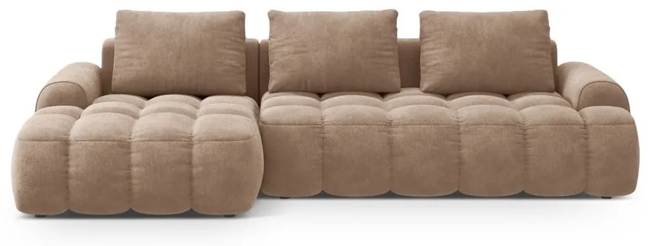 Colțar maro deschis extensibil/cu spațiu de depozitare cu tapițerie din catifea (cu colț pe partea stângă/cu șezlong) Linz – Cosmopolitan Design