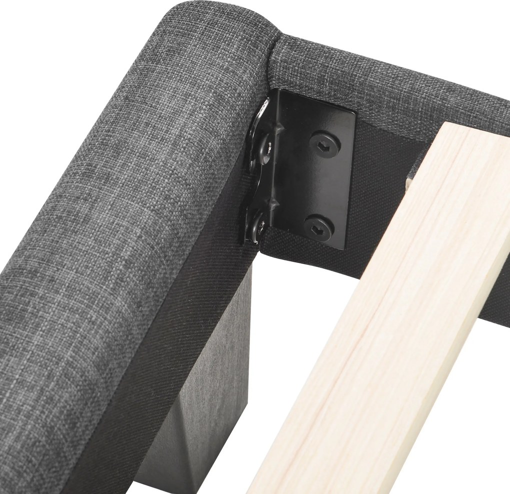 Pat dublu cu tăblie tapițată și somieră cu lamele, design elegant din in, fără saltea, 140x200 cm, Gri