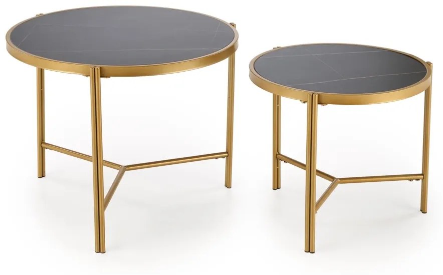 Set 2 masute de cafea Fatima marmura neagra/auriu