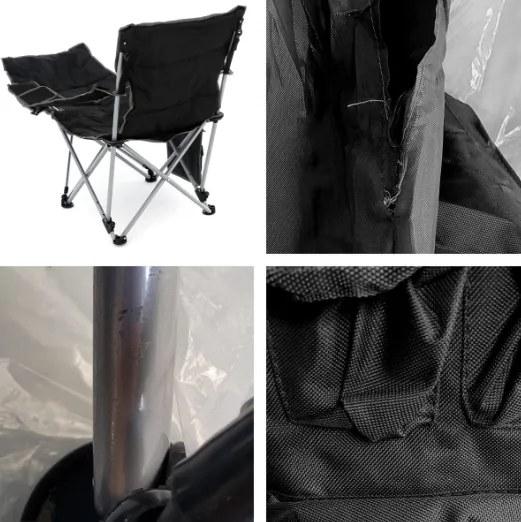 Scaun de camping, suport pentru picioare detașabil, negru