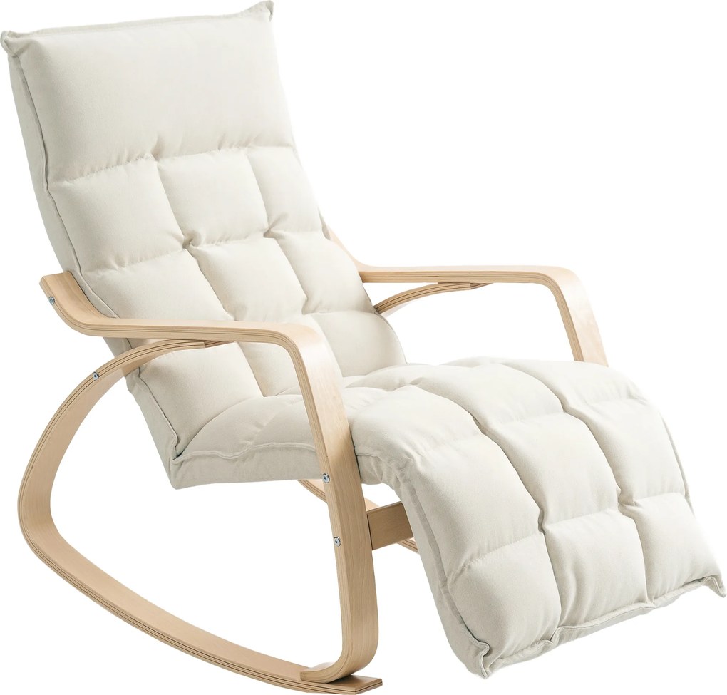 HOMCOM Fotoliu balansoar tapițat, fotoliu de relaxare cu cotiere și cadru din oțel, pentru living, dormitor, Alb crem | Aosom Romania