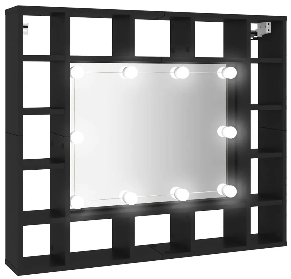Dulap cu oglindă cu led, negru, 91x15x76,5 cm