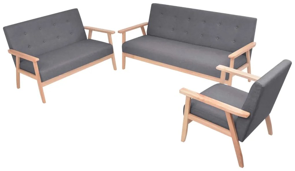 vidaXL Set canapea din 3 piese, material textil, gri închis