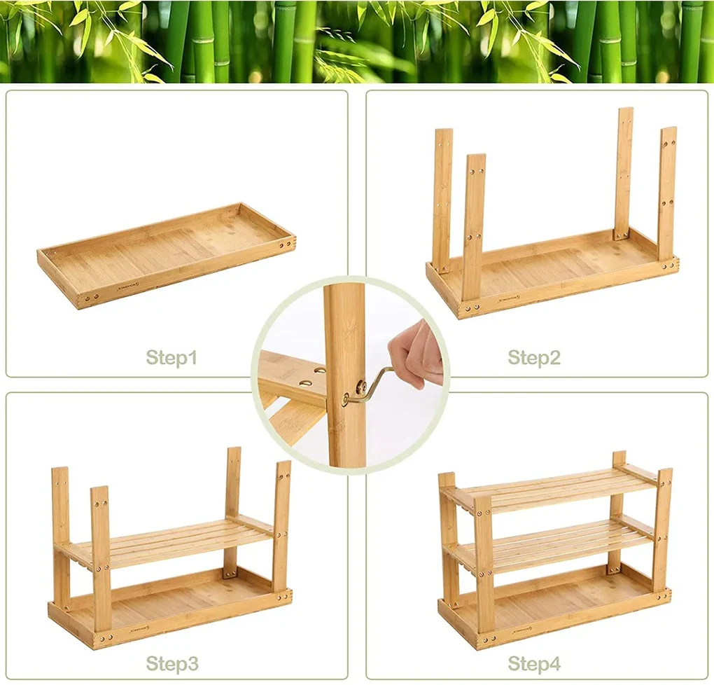 Suport pantofi cu 3 etajere Bambus Natur 70 x 28 x 45 cm